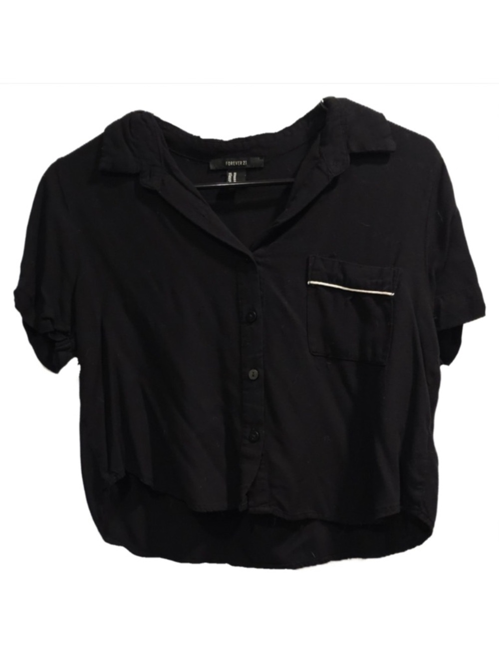 Forever 21 Black Button-Down Crop Shirt size Medium